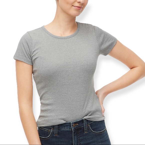 J. CREW Fine-Rib Tee Heather Grey Short Sleeve Crewneck Perfect Fit T-Shirt - Picture 8 of 8